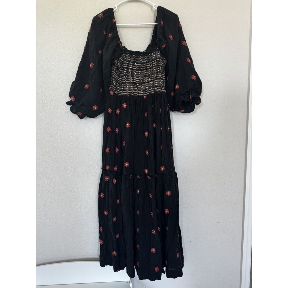 Free People Dahlia Embroidered Floral Maxi Dress SZ Medium Boho Cottage Prairie - Picture 5 of 8